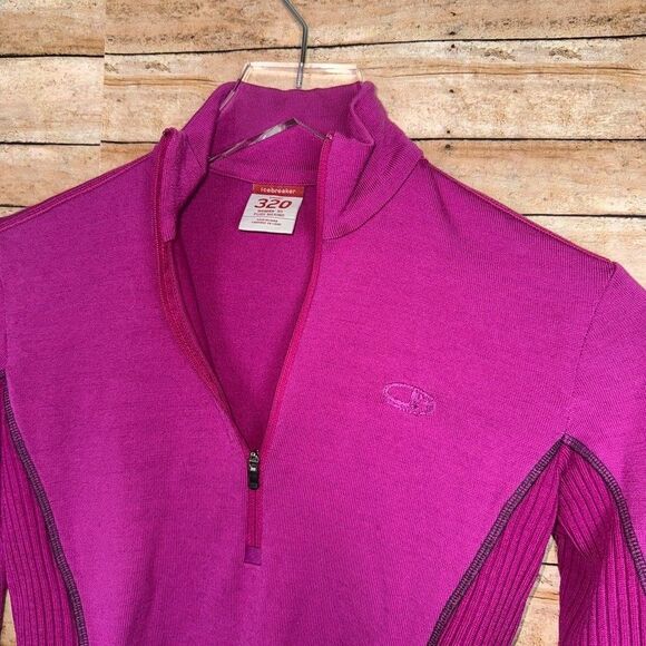 IceBreaker Women's XS Bright Pink Merino Sport 320 Wool Quarter Zip Pullover - Picture 3 of 8